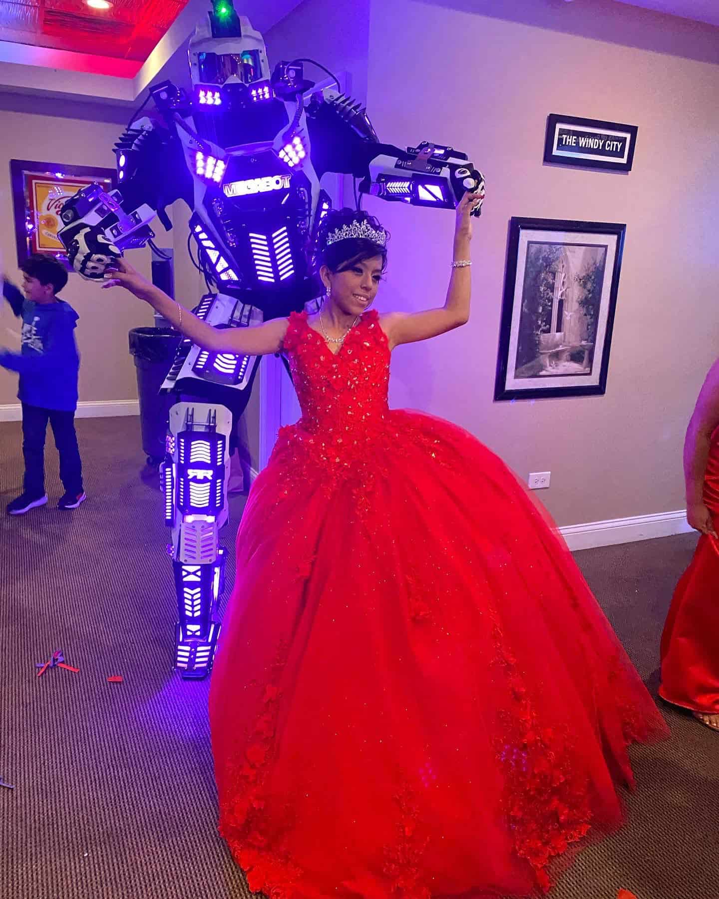 Led robot transformer with quinceanera